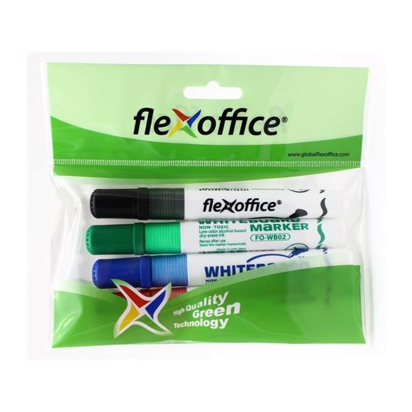 Popisovač na tabule, sada, 2,5 mm, kužeľovitý, sada, FLEXOFFICE "WB02", 4 farby