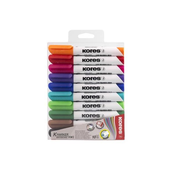 Popisovač na biele a flipchartové tabule, sada, 3 mm, kužeľový hrot, KORES "K-Marker XW1", 10 rôznych farieb