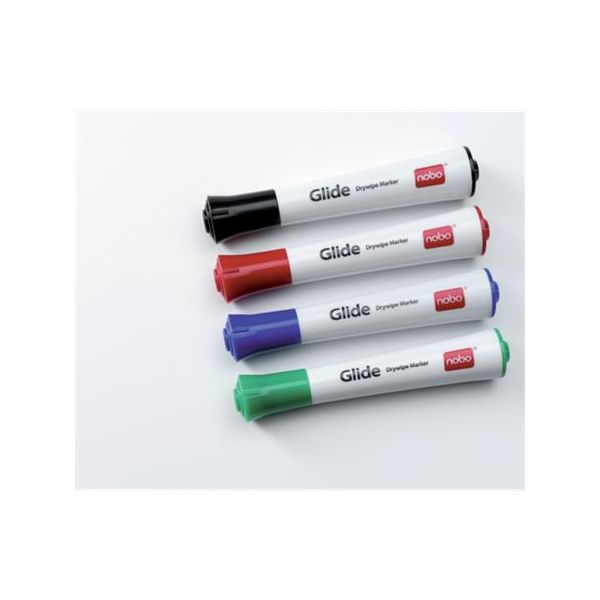 Popisovače na tabule a flipchartové bloky, 3 mm, kužeľový hrot, NOBO "Glide", 4 rôzne farby