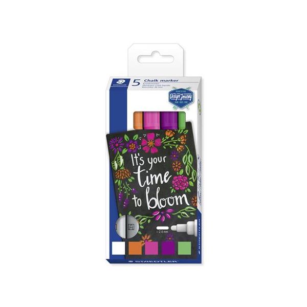 Kriedový popisovač, sada, 2,4 mm, kuželový, STAEDTLER "Lumocolor® 344", 5 rôznych farieb