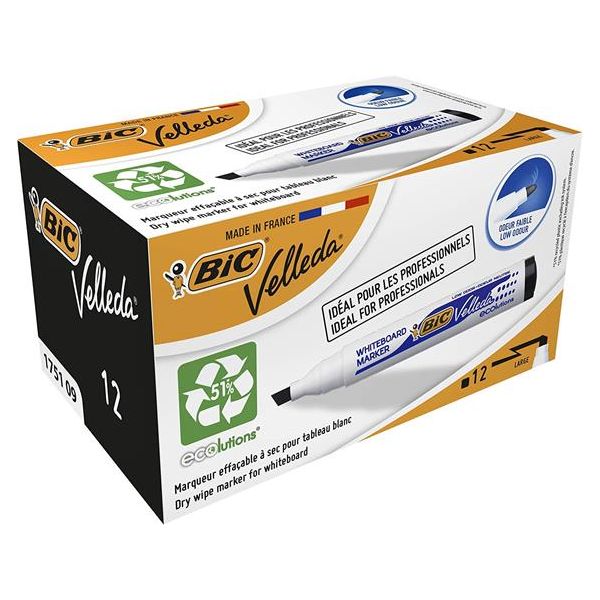 Popisovač na biele a flipchartové tabule, 1,1-5,6 mm, zrezaný hrot, BIC "Velleda ecolutions", čierny