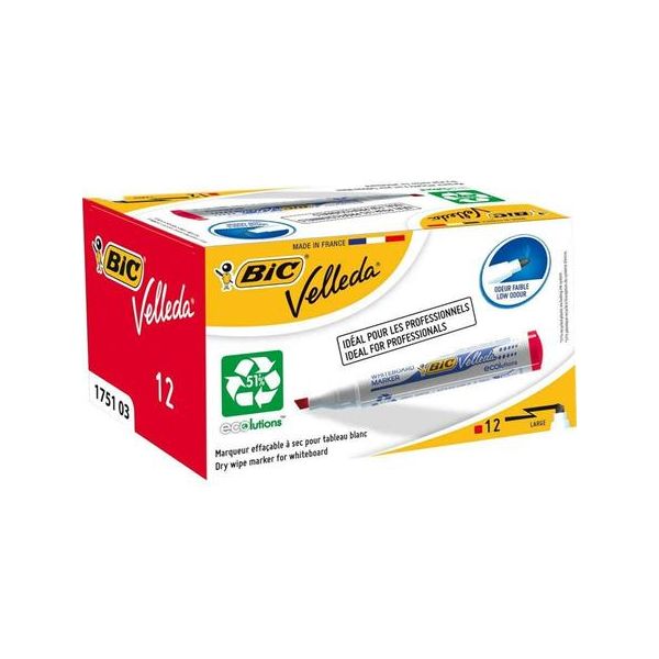Popisovač na biele a flipchartové tabule, 1,1-5,6 mm, zrezaný hrot, BIC "Velleda ecolutions", červený