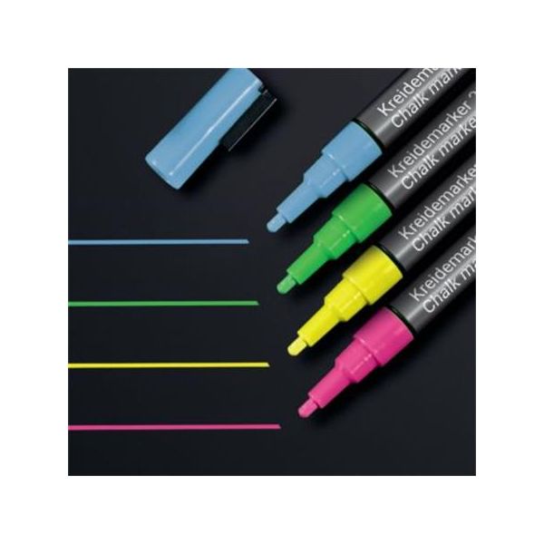 Kriedový popisovač, tekutý, sada, kužeľový hrot, 1-2 mm SIGEL, 4 rôzne farby