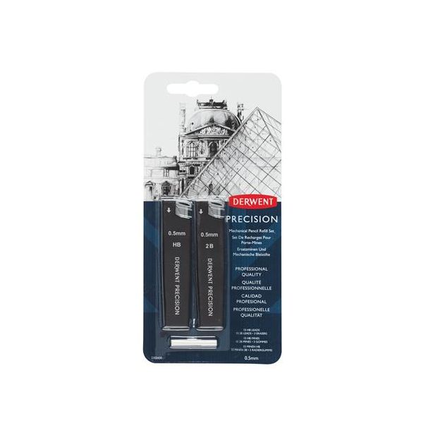 Grafitová tuha, sada, 0,5 mm, HB, 2B, DERWENT "Precision"