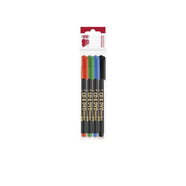 Permanentný popisovač na CD/DVD, sada, 0,5 mm, ICO, 4 rôzne farby