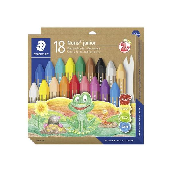 Voskovky, hrubé, šesťhranné, STAEDTLER "Noris Junior 224", 18 rôznych farieb