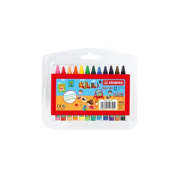 Voskovky, v plastovom obale, STABILO "Yippy-wax", 12 rôznych farieb