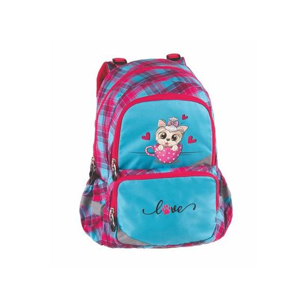 Batoh, anatomický, PULSE "Anatomic Kitty Love", svetlomodrý-ružový