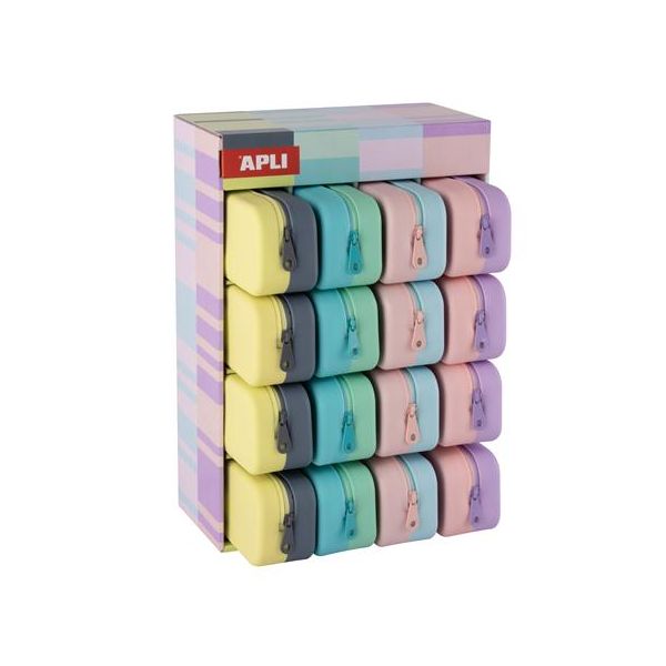 Peračník, displej, na zips, silikónové, dvojfarebné, APLI "Pastel", mix farieb