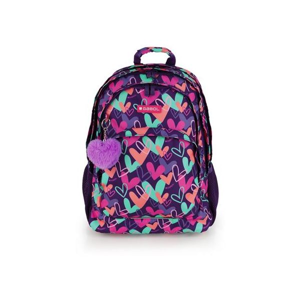 Školská taška, so zipsom, GABOL "Kokoro", fialová, so srdiečkami