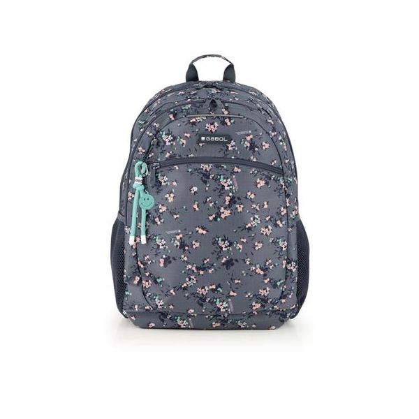 Školská taška, so zipsom, GABOL "Secret", sivá, s kvetinkovým vzorom