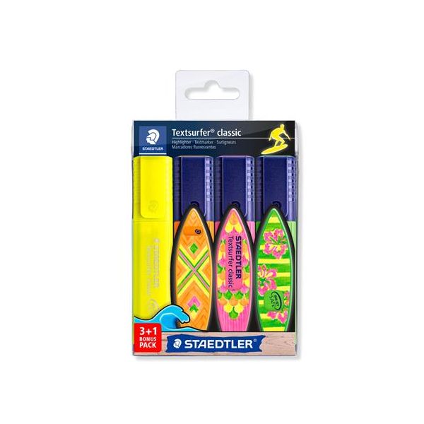 Zvýrazňovač, sada, 1-5 mm, STAEDTLER "Textsurfer® Classic 364", 3+1 farba