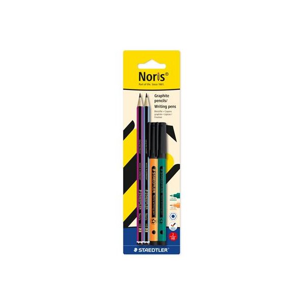 Grafitová ceruzka a liner, sada, STAEDTLER "Noris® colour edition set", liner oranžovej a zelenej farby
