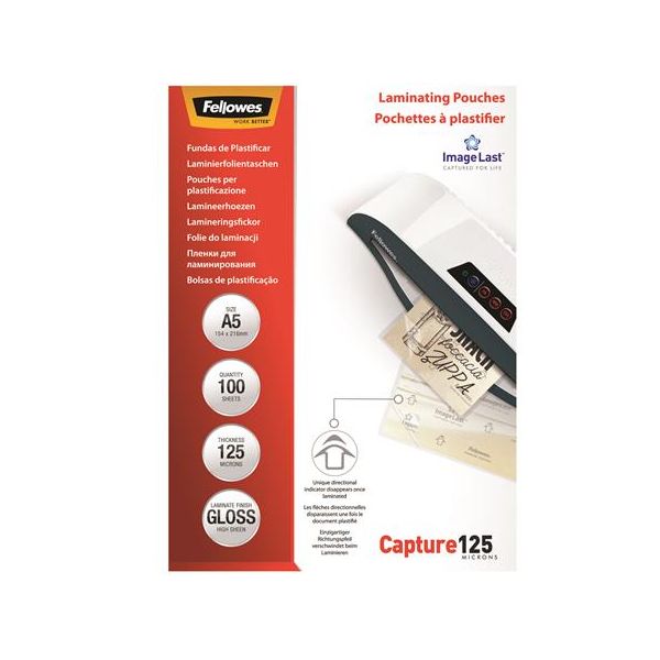 Laminovacia fólia, 125 mikr., A5, lesklá, 100 ks,  FELLOWES 100ks