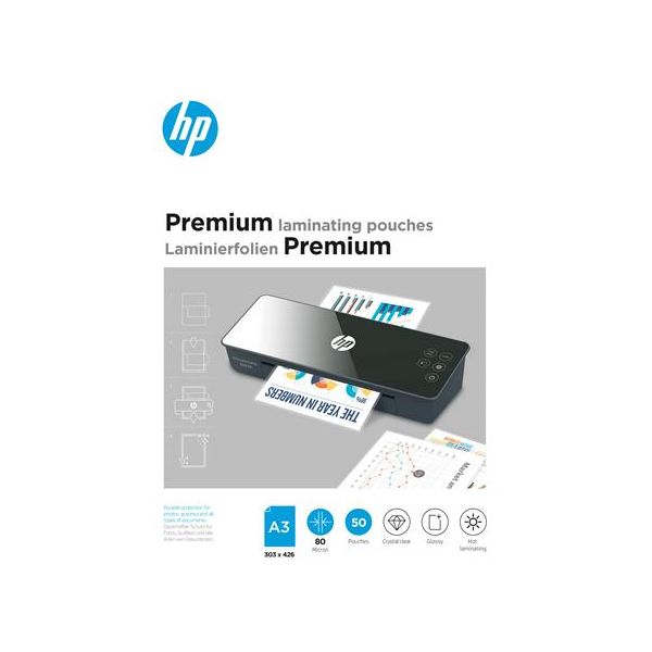 Laminovacia fólia, 80 mikrónov, A3, lesklá, 50 ks, HP "Premium", 50ks