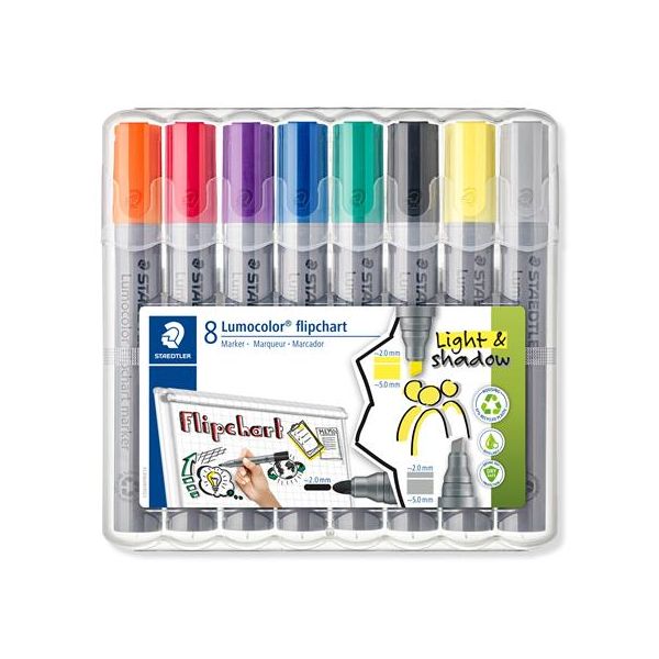 Popisovač na flipchart, mix sada, 2/2-5 mm, STAEDTLER "Lumocolor 356", 8 rôznych farieb, 8ks