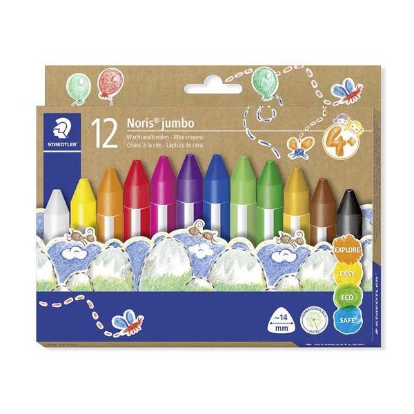 Voskovky, hrubé, trojhranné, STAEDTLER "Noris® jumbo 228 14", 12 rôznych farieb