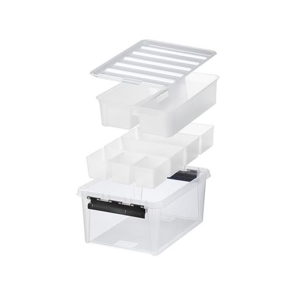 Úložný box, plastový, čierne úchytky, 7 priehradiek, SMARTSTORE "Classic 15",  priehľadný