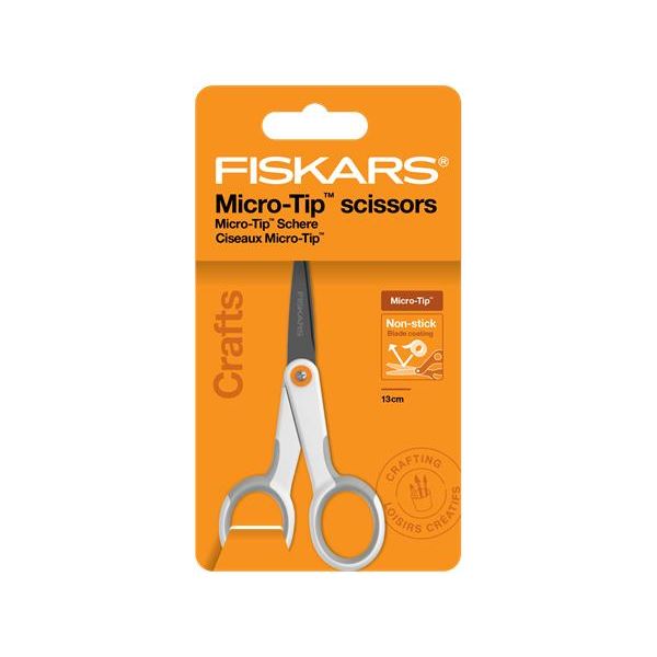 Nožnice, univerzálne, s nepriľnavým povrchom, 13 cm, FISKARS "MicroTip Titanium", biela