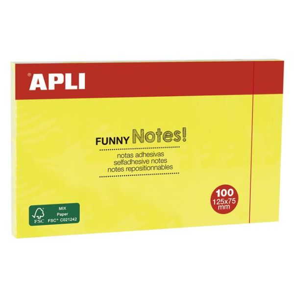 Samolepiaci blok, 125x75 mm, 100 listov, APLI, žltá, 100list