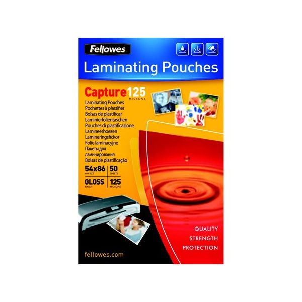 Laminovacia fólia, 125 mikr., 54x86 mm, lesklá, 50 ks, FELLOWES 50ks