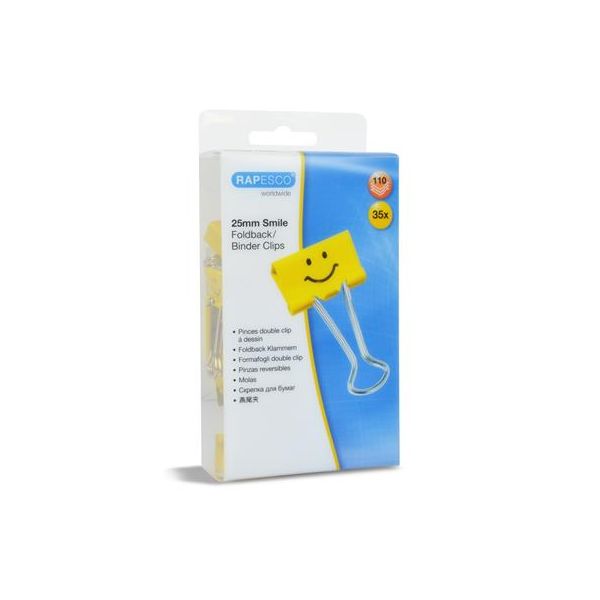 Klipy na dokumenty, 25 mm, RAPESCO, "Fun", žltá 35ks
