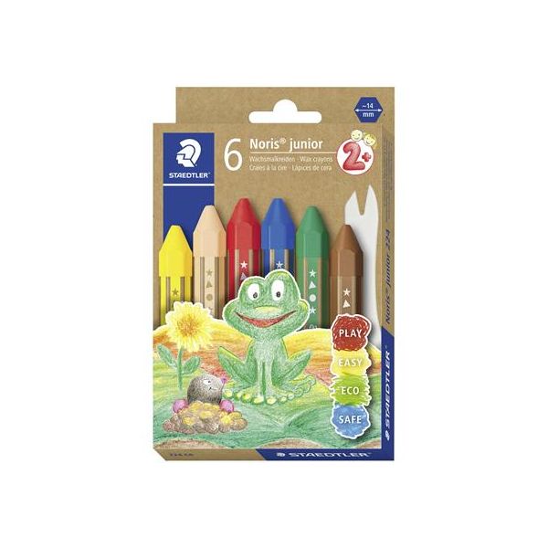 Voskovky, hrubé, šesťhranné, STAEDTLER "Noris Junior 224", 6 rôznych farieb, 6ks