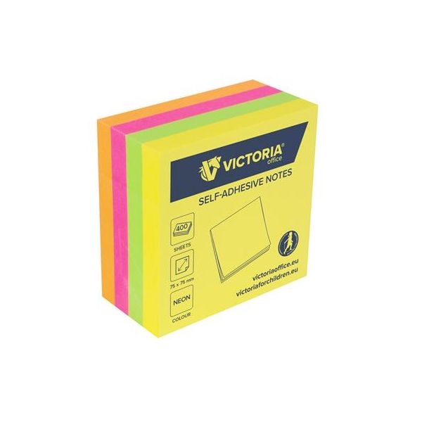 Samolepiaci bloček, 75x75 mm, 400 listov, VICTORIA OFFICE, neónový, 400list