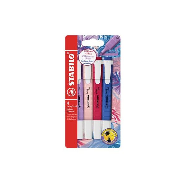Zvýrazňovač, sada, 1-4 mm, STABILO "Swing Cool NatureCOLORS Wildflowers", 4 rôzne farby, 4ks