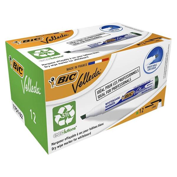 Popisovač na biele a flipchartové tabule, 1,1-5,6 mm, zrezaný hrot, BIC "Velleda ecolutions", zelený