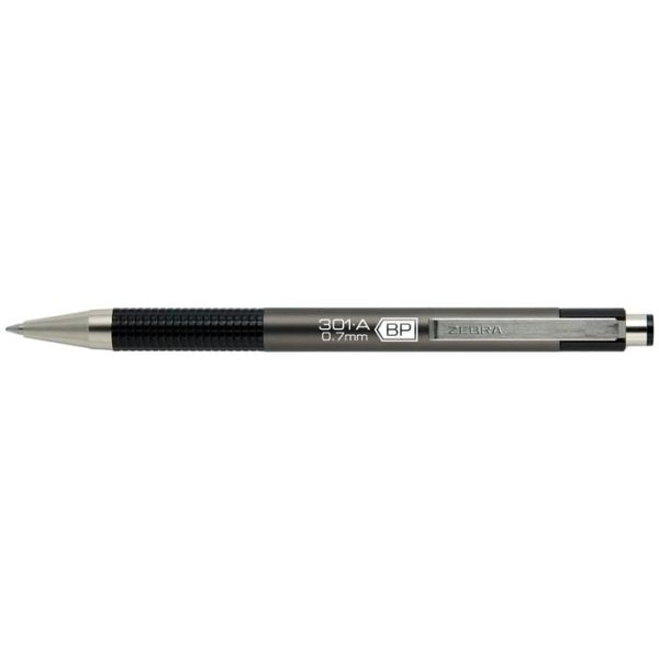 Guľôčkové pero, 0,24 mm, stláčací mechanizmus, farba tela: antracitová, ZEBRA "F301 A", modré