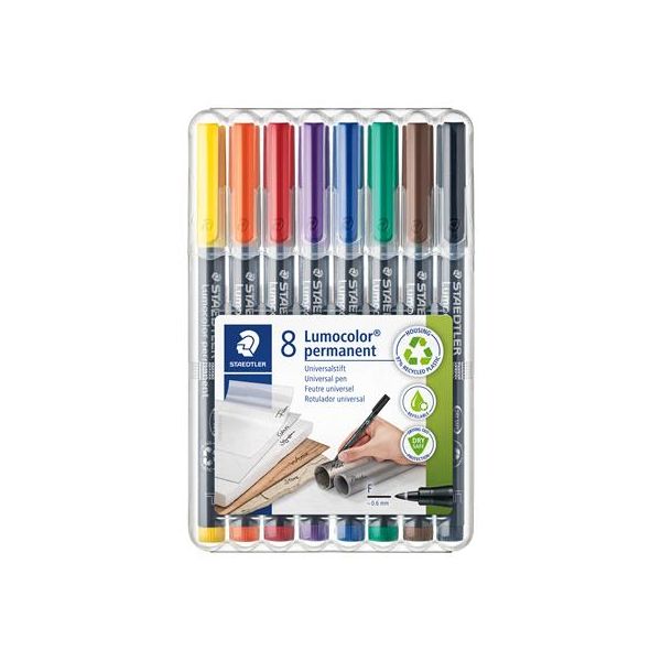Permanentný popisovač, sada, OHP, 0,6 mm, STAEDTLER "Lumocolor 318 F", 8 rôznych farieb, 8ks
