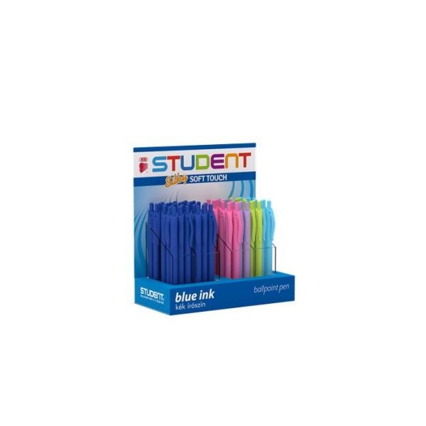 Guľôčkové pero, displej, 0,7 mm, stlačací mechanizmus, rôzne telo, ICO "Student", modrá, 64ks