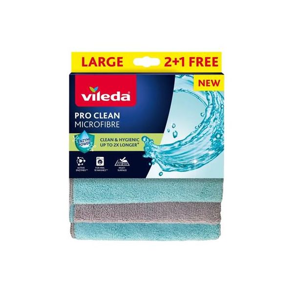 Utierka, s mikrovláknom, 2+1 ks, VILEDA "Pro Clean", modrá-sivá, 3ks