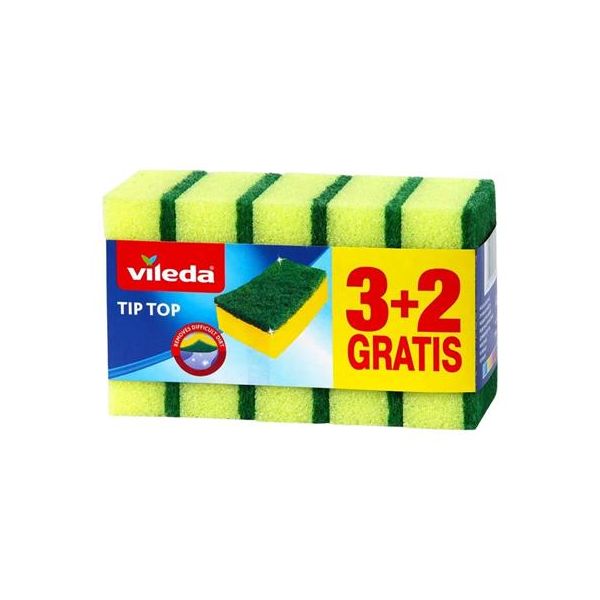 Špongia, 3+2 ks, VILEDA "Tip Top", žltá, 5ks