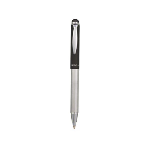 Guľôčkové pero, 0,24 mm, teleskopické, nehrdzavejúca oceľ, grafitovo-sivé telo, ZEBRA "Telescopic Metal Stylus", modrá