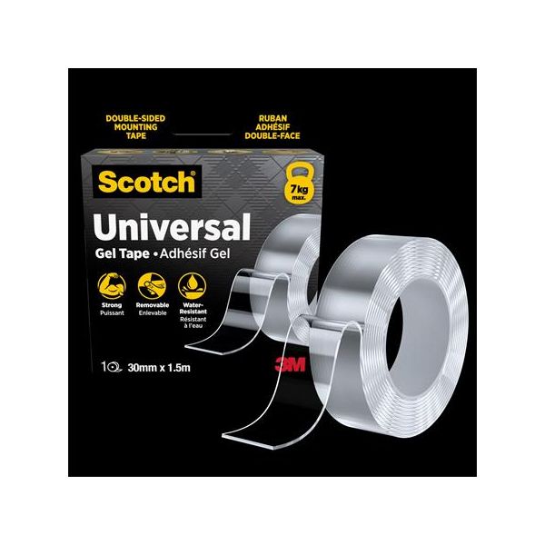 Lepiaca páska, obojstranná, silná, 30 mm x 1,5 m, 3M SCOTCH "Universal Gel", priehľadná