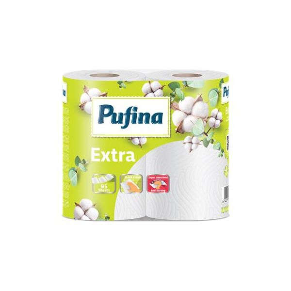 Papierové utierky, 2-vrstvové, 95 listov, 2 kotúče, PUFINA "Extra", 2kotúč