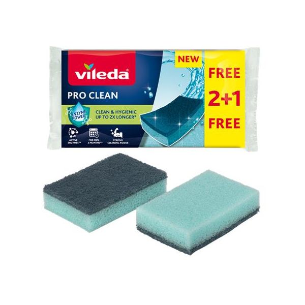Špongia, 2+1 ks, VILEDA "Pro Clean", modrá, 3ks
