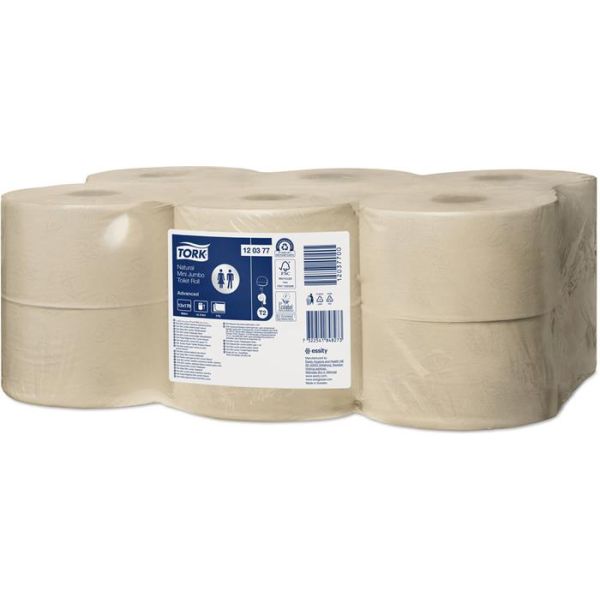 Toaletný papier, T2 systém, 2-vrstvový, priemer 19 cm, Advanced, TORK "Mini Jumbo", prirodzená, 12kotúč
