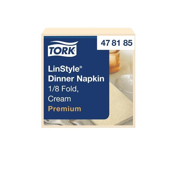 Servítky, priemyselne kompostovateľné, 1/8 ohyb, 1-vrstvové, 39x39 cm, Premium, TORK "LinStyle", krémové, 50ks