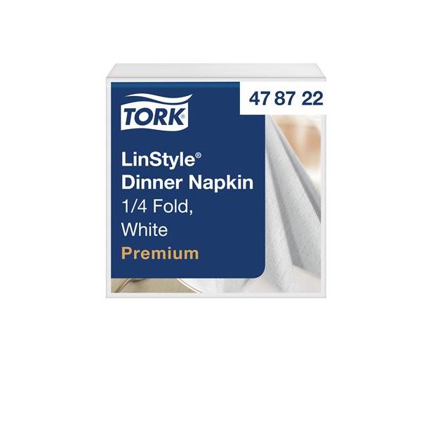 Servítky, priemyselne kompostovateľné, 1/4 ohyb, 1-vrstvové, 39x39 cm, Premium, TORK "LinStyle", biele, 50ks