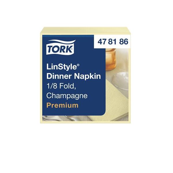 Servítky, priemyselne kompostovateľné, 1/8 ohyb, 1-vrstvové, 39x39 cm, Premium, TORK "LinStyle", šampanské, 50ks