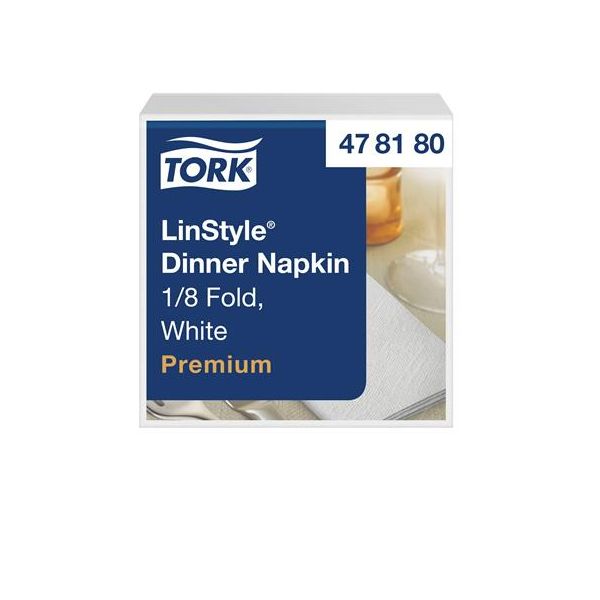 Servítky, priemyselne kompostovateľné, 1/8 ohyb, 1-vrstvové, 39x39 cm, Premium, TORK "LinStyle", biele, 50ks