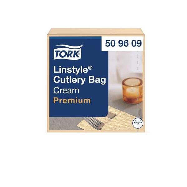 Servírovacie servítky, priemyselne kompostovateľné, 1-vrstvové, 39x39 cm, Premium, TORK "LinStyle", krémové, 50ks