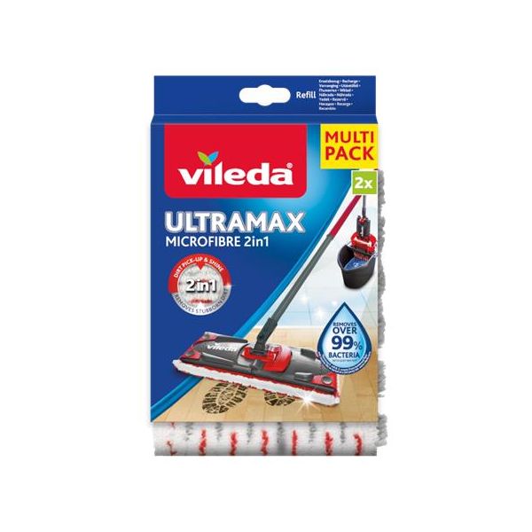 Plochý mop, náhrada, 2in1, VILEDA "Ultramax", biely-červený, 2ks