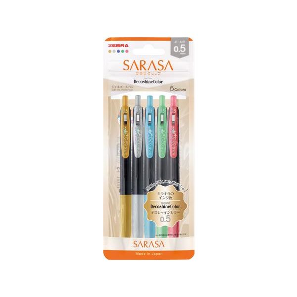 Gélové pero, sada, 0,33 mm, stláčací mechanizmus, ZEBRA "Sarasa Clip Decoshine",  mix 5 kovových farieb, 5ks