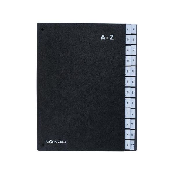 Rozraďovač, stolový, kartónový, A4, 24 priehradiek, A-Z, PAGNA "Classic", čierny