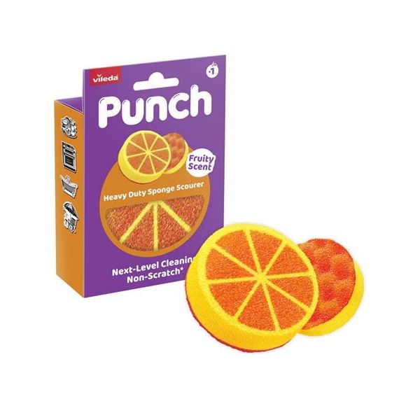 Špongia na riad, extra silná, VILEDA "Punch Dual Action Scrub", pomaranč