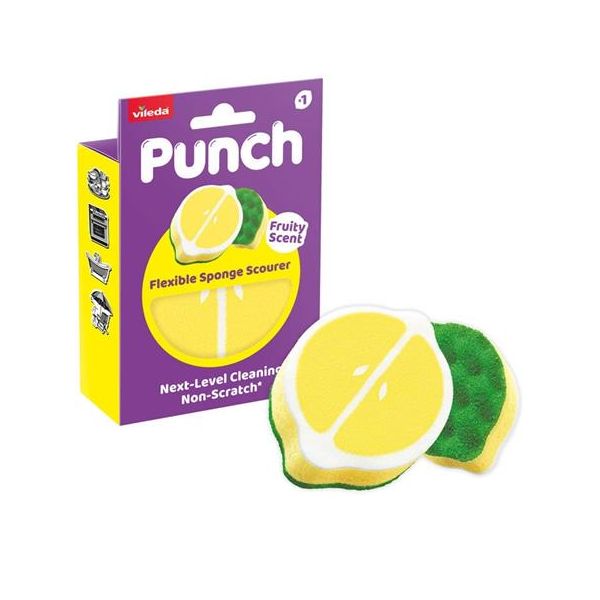 Špongia na riad, flexibilná, VILEDA "Punch Scrub `n` Flex", citrón